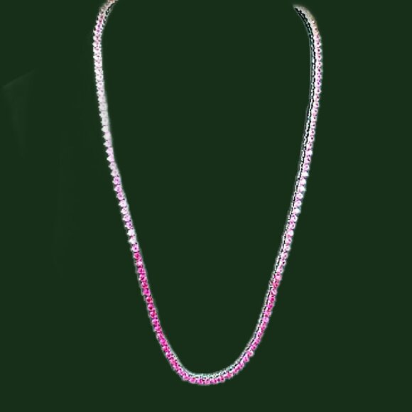 3mm Pink Simulated Sapphire Diamondette Ombré Tennis Necklace - Picture 6 of 8